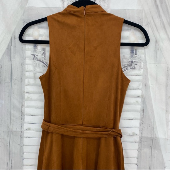 Antonio Melani Kinnon Mock Neck Sleeveless Belted Faux Suede Midi Dress Size 0 - Picture 8 of 12